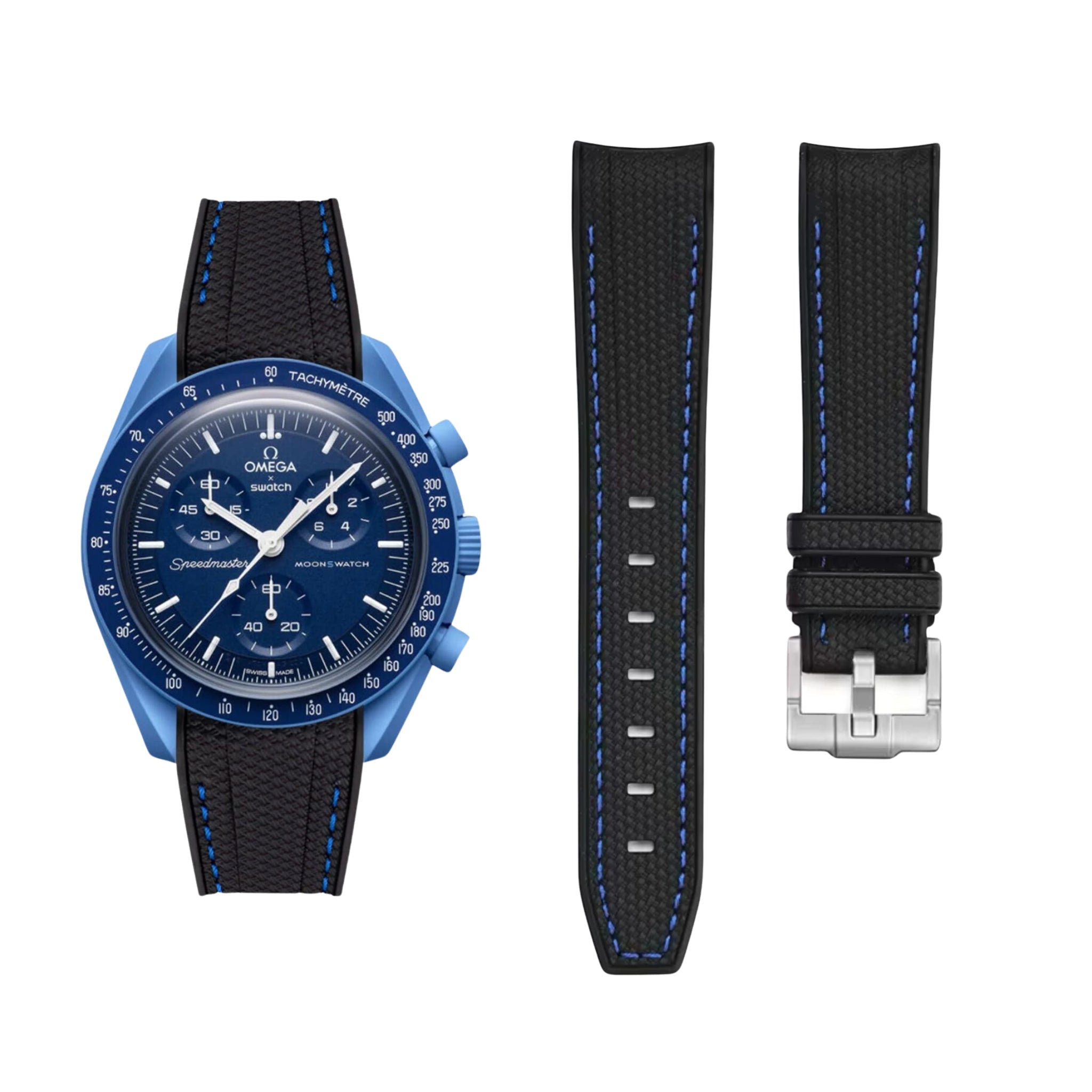 Pulseira de borracha - Para Mission to Neptune | Omega X Swatch | MoonSwatch - Preto com Azul