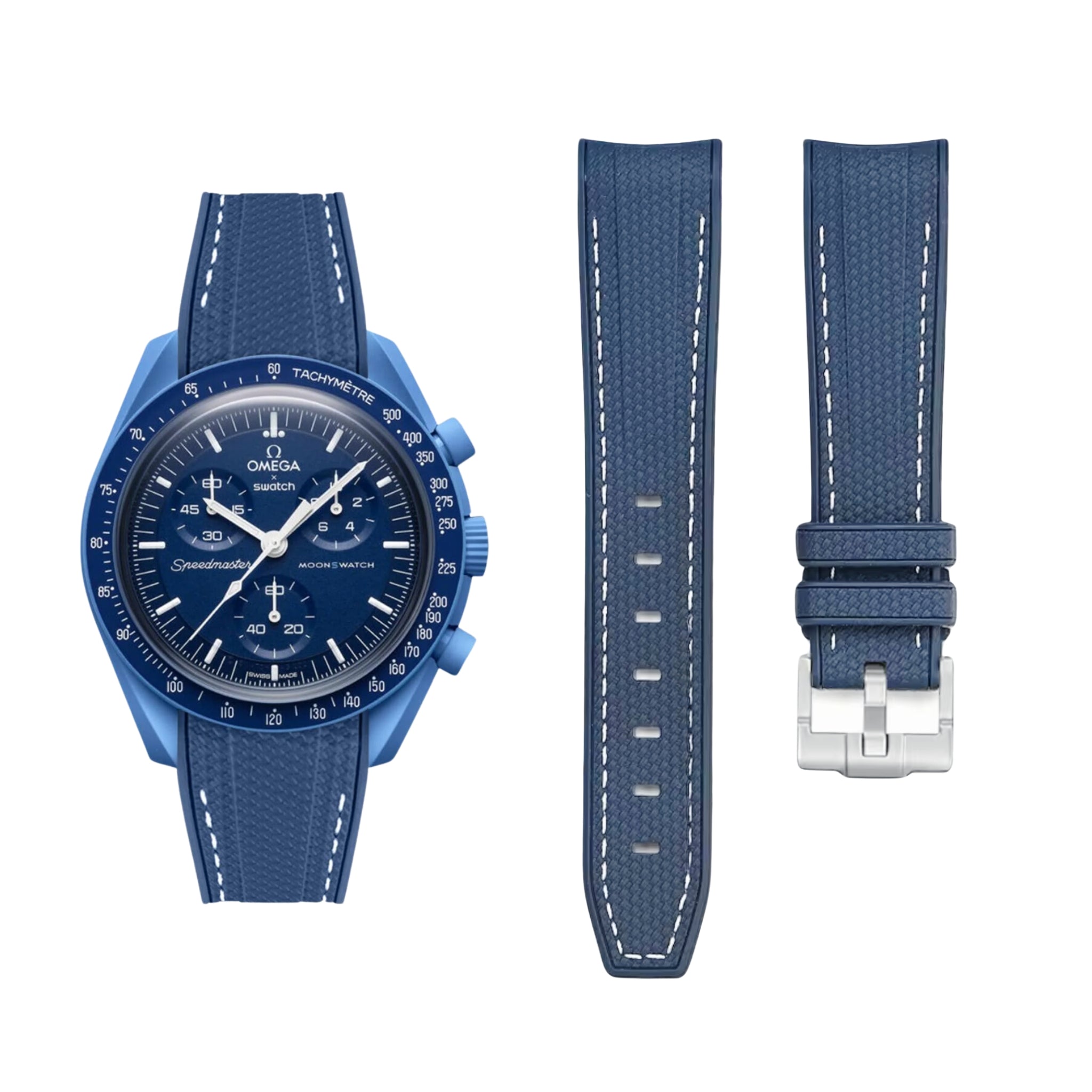 Pulseira de borracha - Para Mission to Neptune | Omega X Swatch | MoonSwatch - Azul com Branco