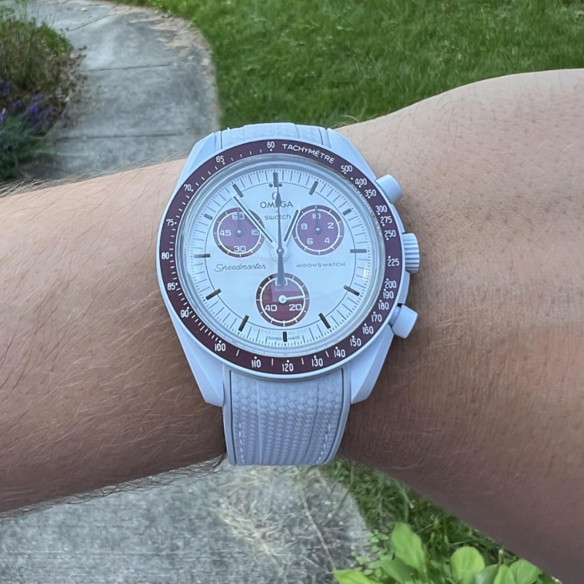 Pulseira de borracha - Para Missão Plutão | Omega X Swatch | MoonSwatch - Cinza com Branco