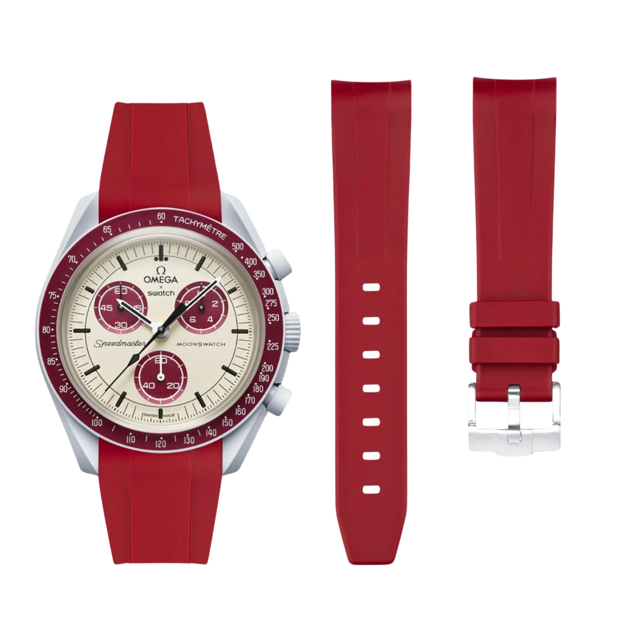 Pulseira de borracha - Para Missão Plutão | Omega X Swatch | MoonSwatch - Vermelho