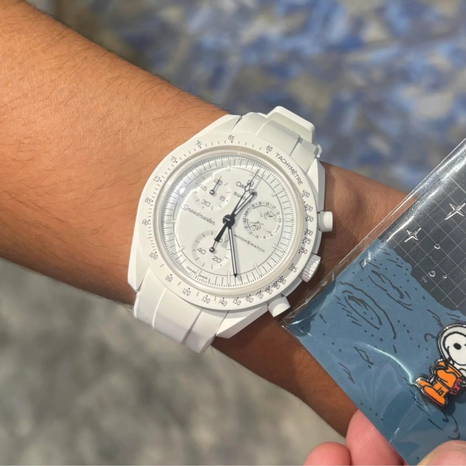 Pulseira de borracha - Para Missão às Fases da Lua - Snoopy | Omega X Swatch | MoonSwatch - Branco