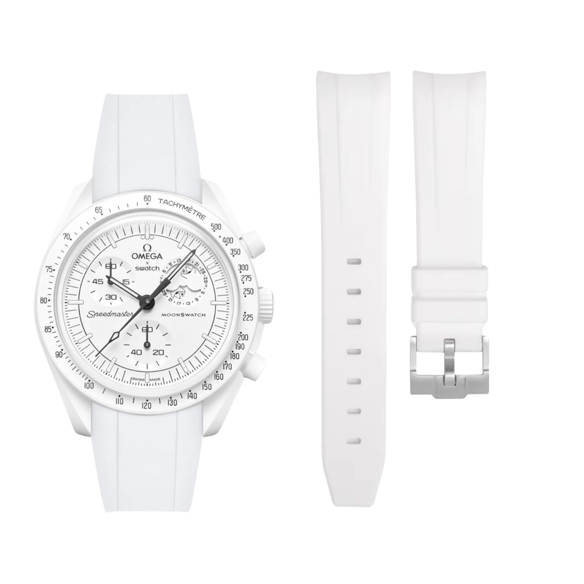 Pulseira de borracha - Para Missão às Fases da Lua - Snoopy | Omega X Swatch | MoonSwatch - Branco