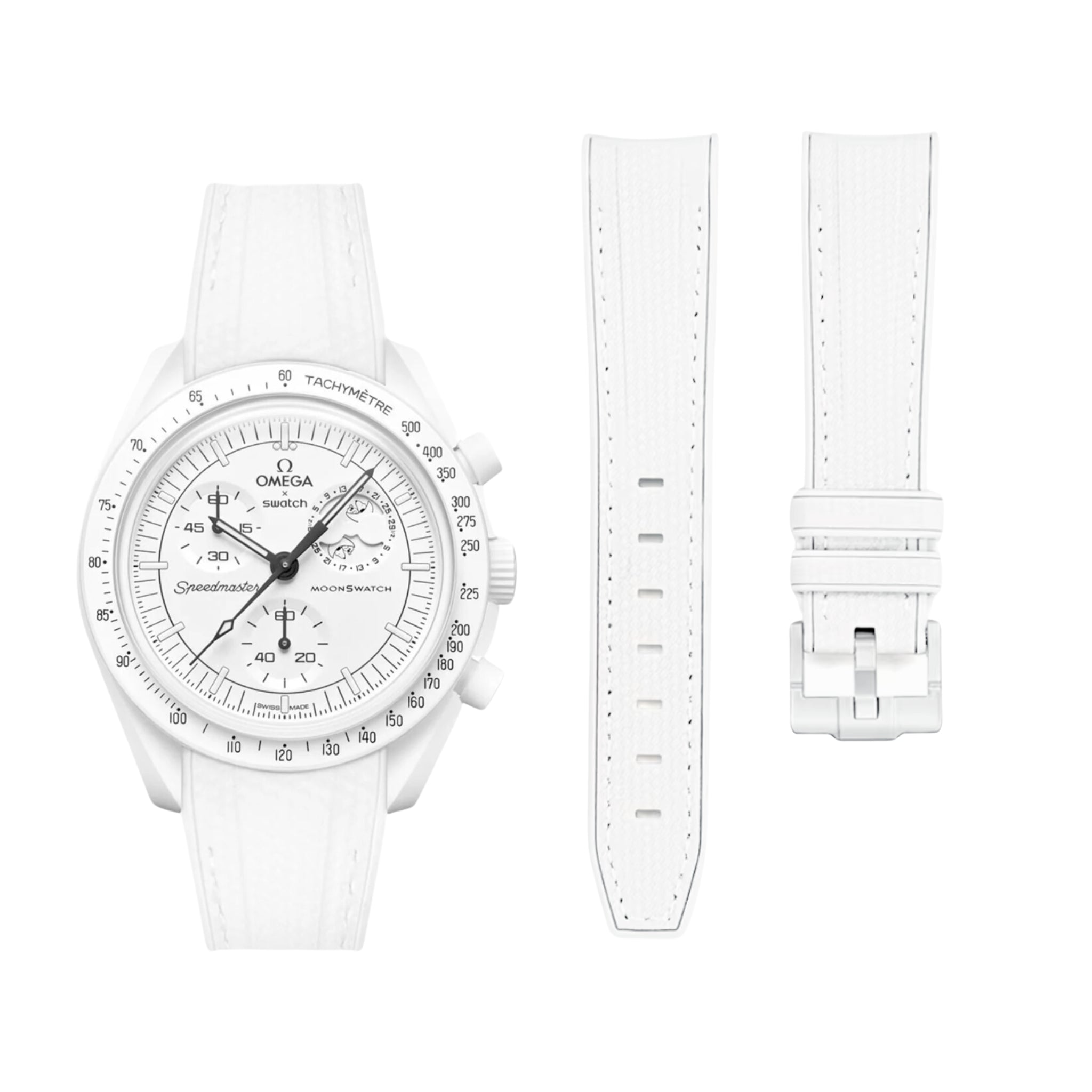 Pulseira de borracha - Para Missão às Fases da Lua - Snoopy | Omega X Swatch | MoonSwatch - Branco com Branco