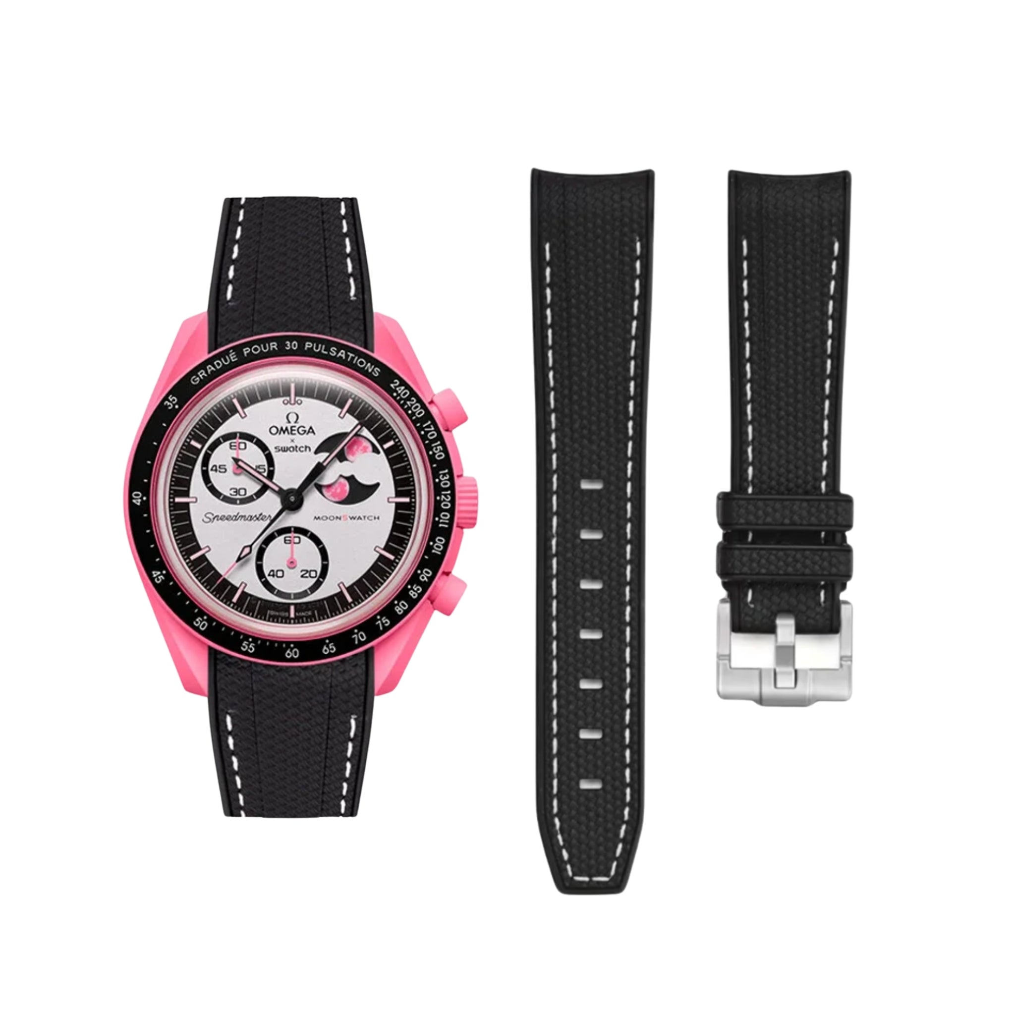 Pulseira de borracha - Para Mission to The Pink Moonphase - Preto/Branco
