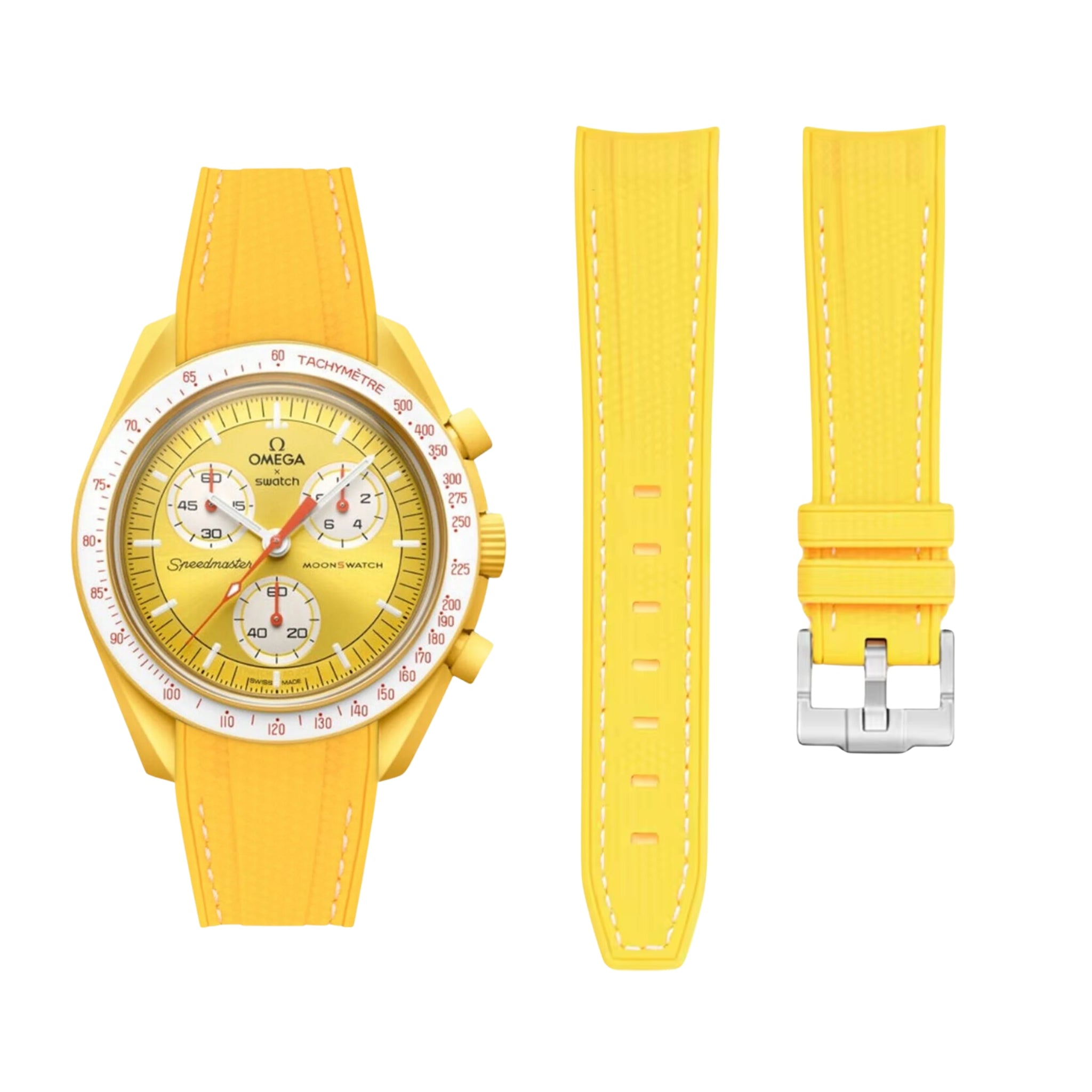 Pulseira de borracha - Para Mission to the Sun | Omega X Swatch | MoonSwatch - Amarelo com Branco