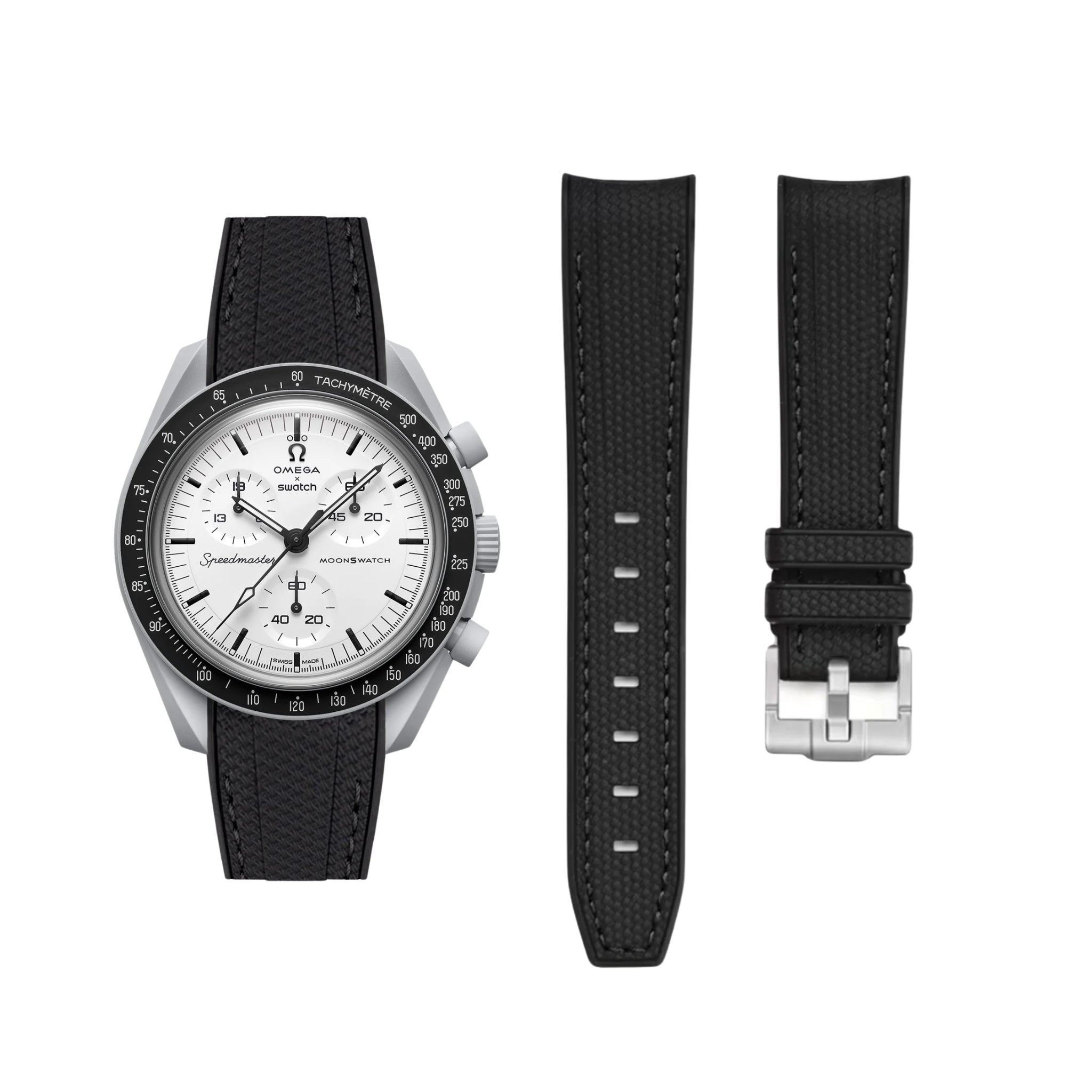 Pulseira de borracha - Para MoonSwatch 1965 - Preto com Preto