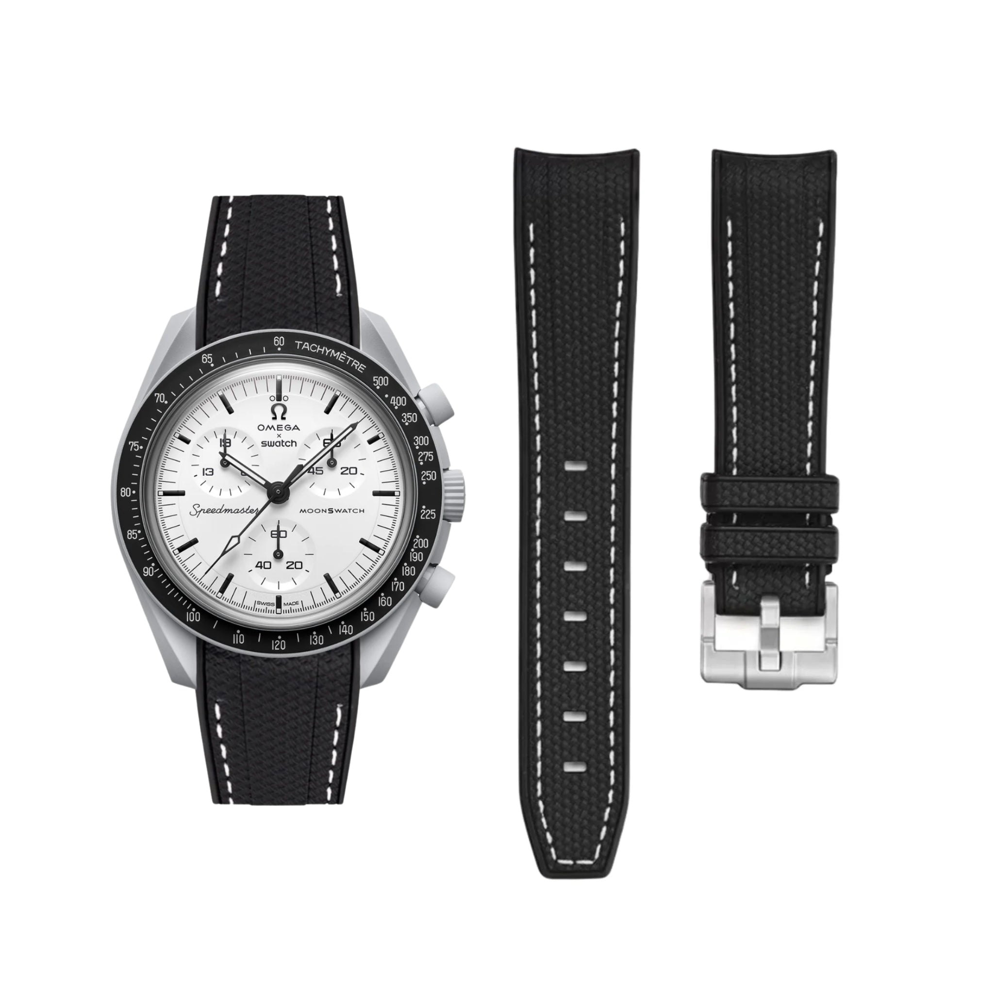 Pulseira de borracha - Para MoonSwatch 1965 - Preto com Branco