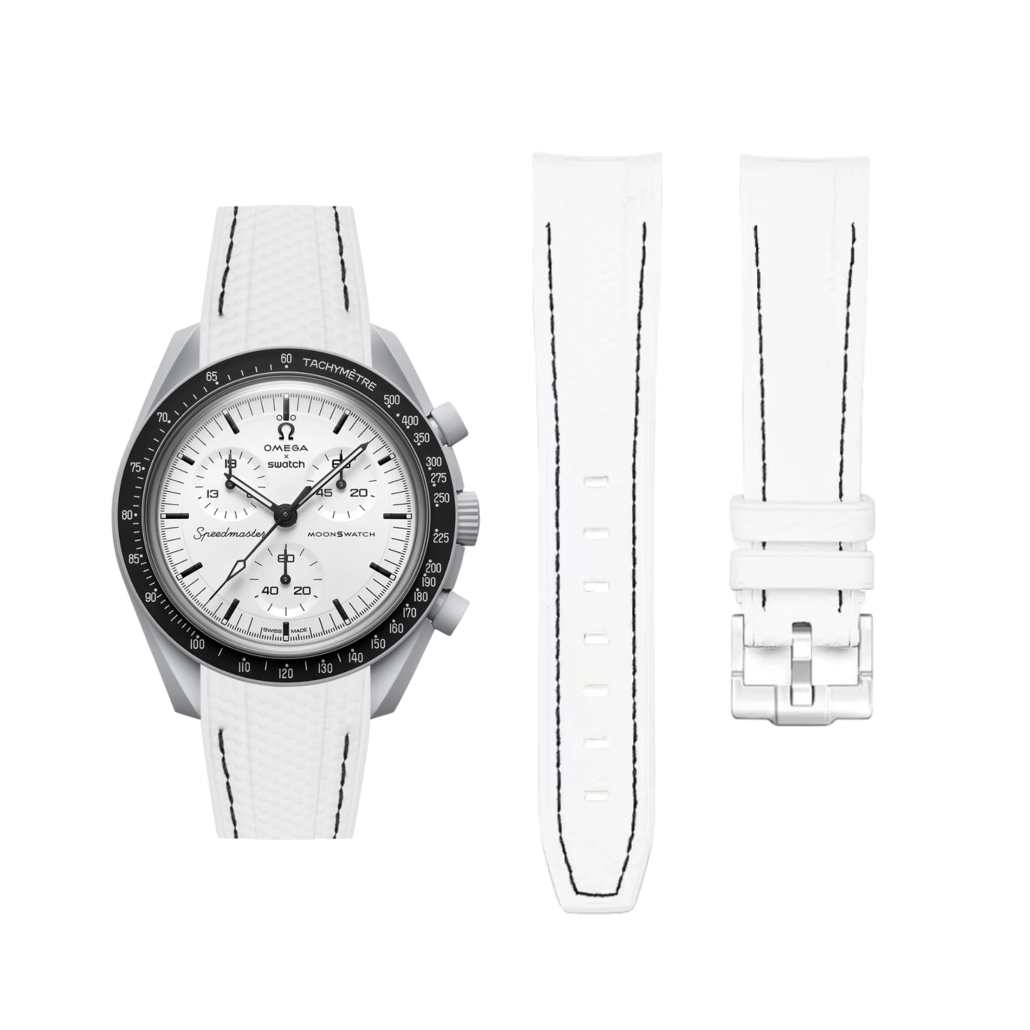 Pulseira de borracha - Para MoonSwatch 1965 - Branca com linha preta