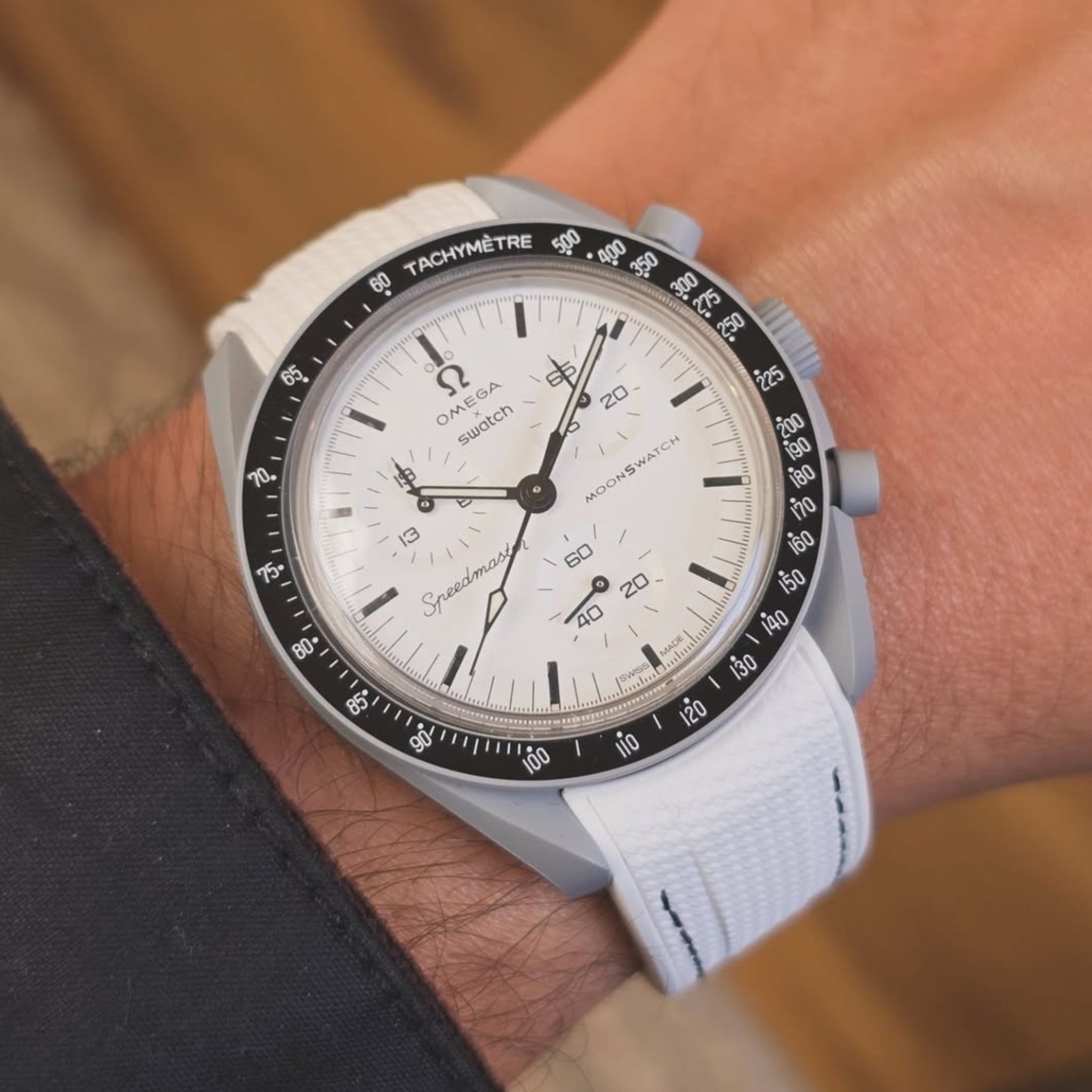 Pulseira de borracha - Para MoonSwatch 1965 - Branca com linha preta