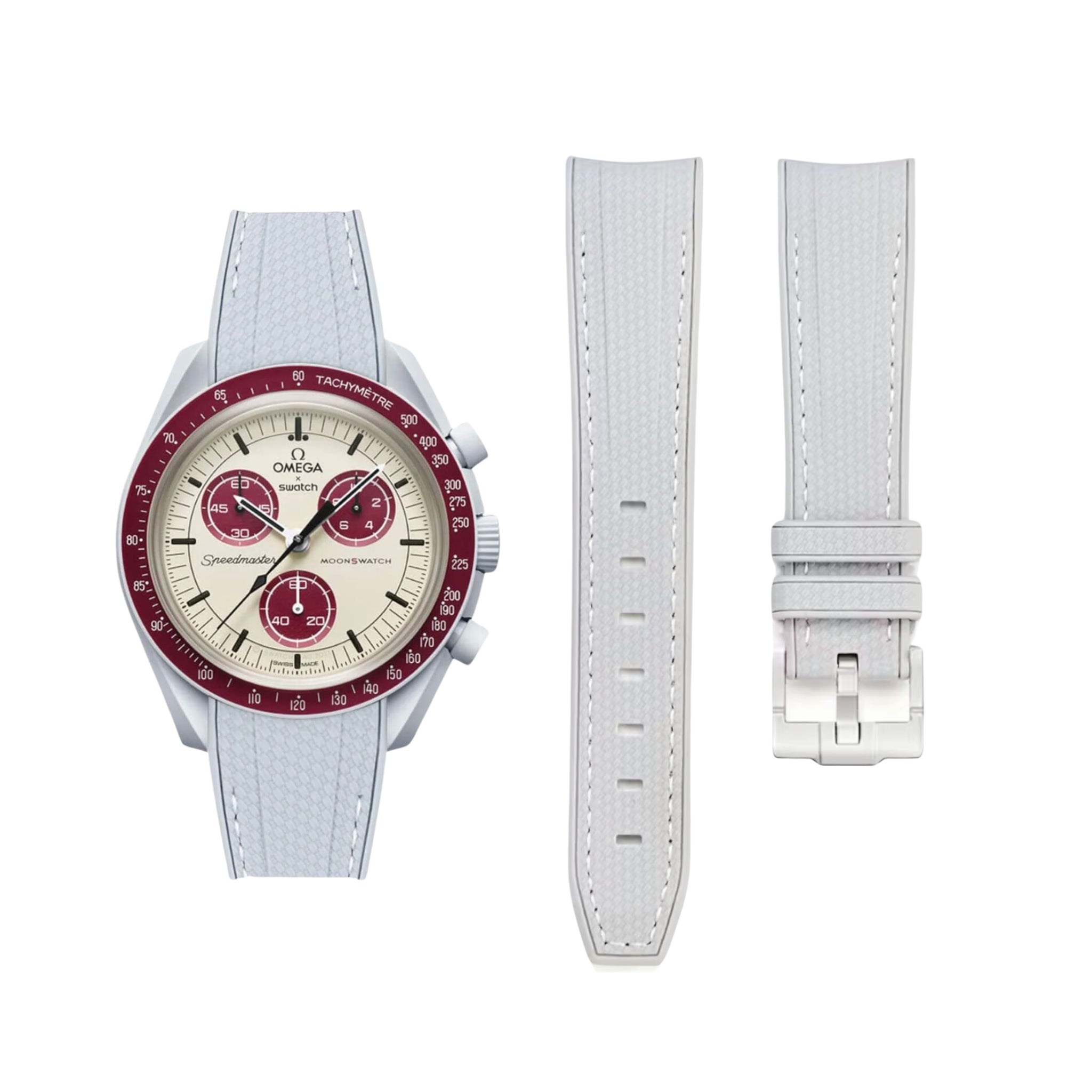 Pulseira de borracha - Para Missão Plutão | Omega X Swatch | MoonSwatch - Cinza com Branco