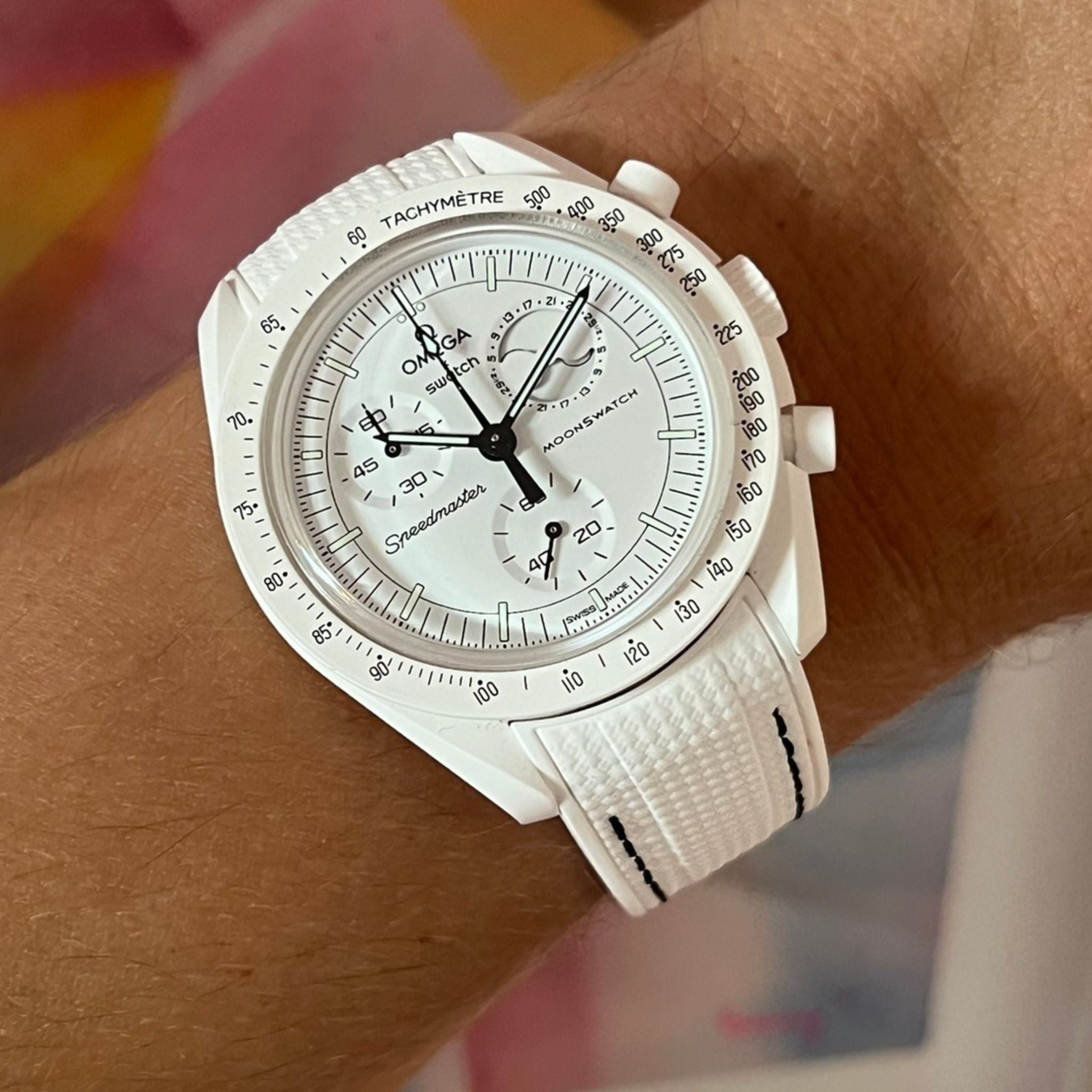Pulseira de borracha - Para Missão às Fases da Lua - Snoopy | Omega X Swatch | MoonSwatch - Branco com Preto