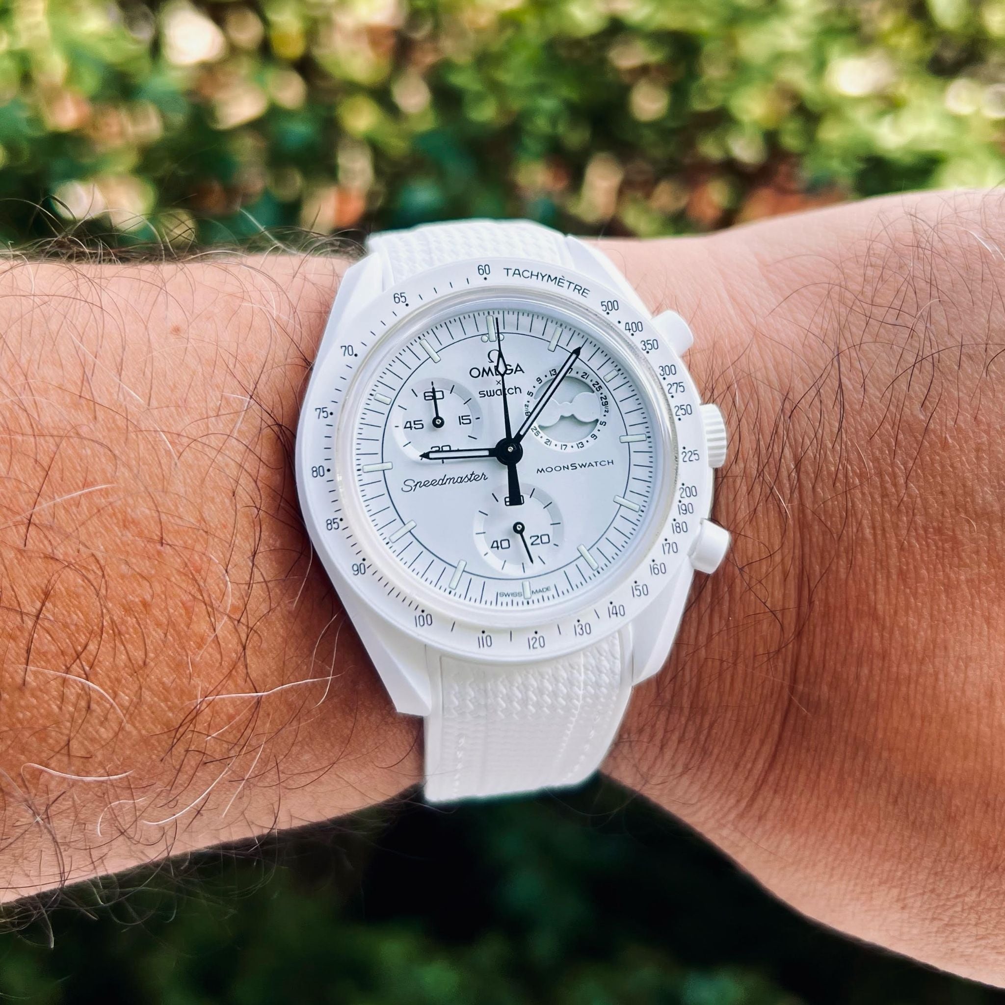 Pulseira de borracha - Para Missão às Fases da Lua - Snoopy | Omega X Swatch | MoonSwatch - Branco com Branco