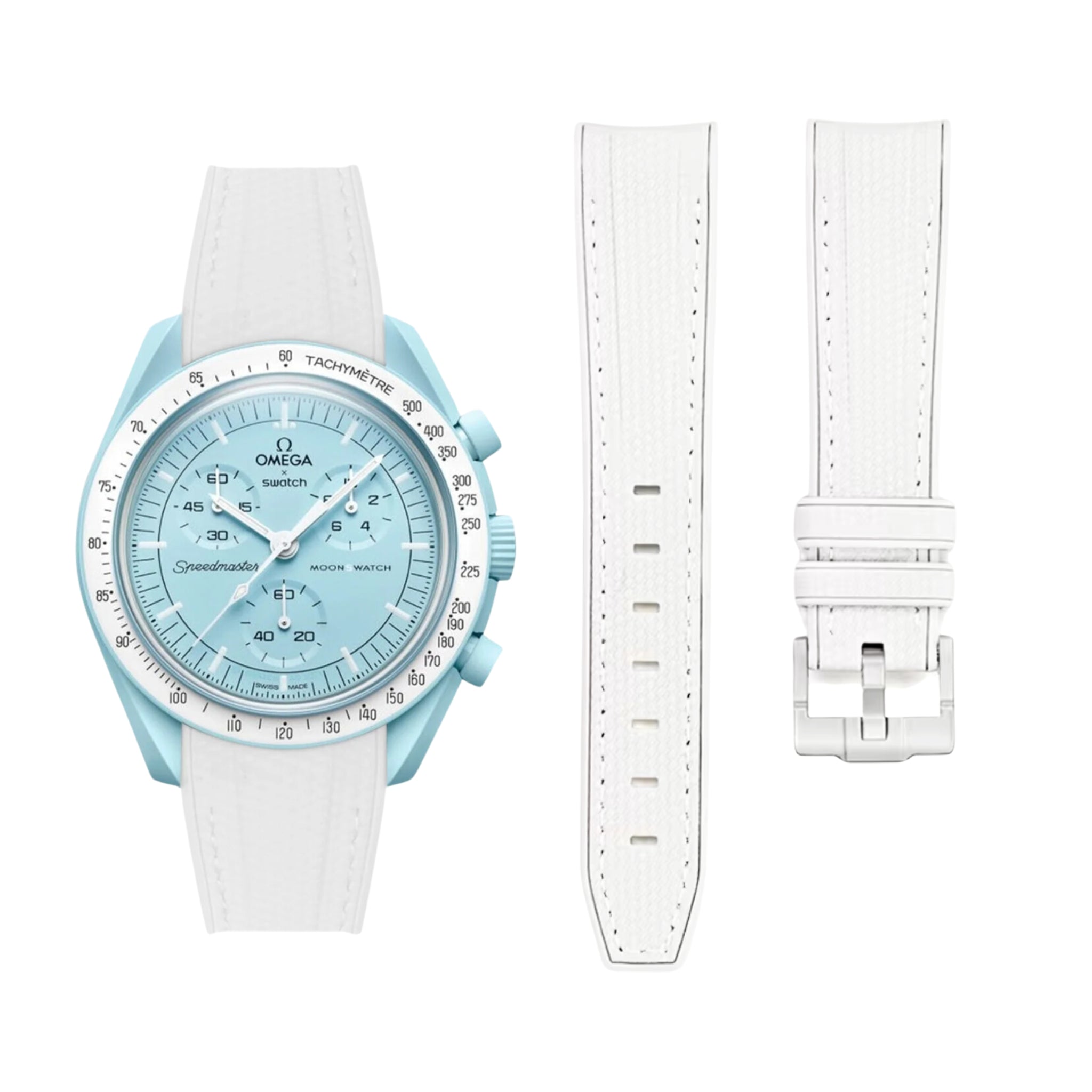 Pulseira de borracha - Para Missão Urano | Omega X Swatch | MoonSwatch - Branco com Branco