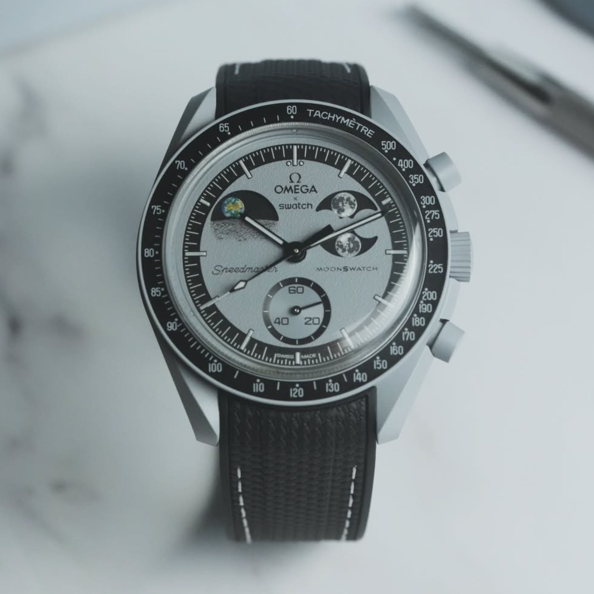 Pulseira de borracha - Para a missão MoonSwatch para a fase terrestre - Preto com branco